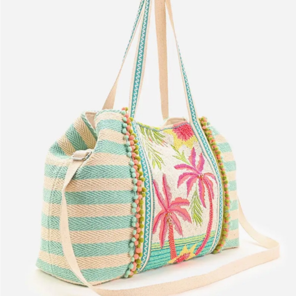 Tropical Embroidered Tote Bag - Picture 2 of 4